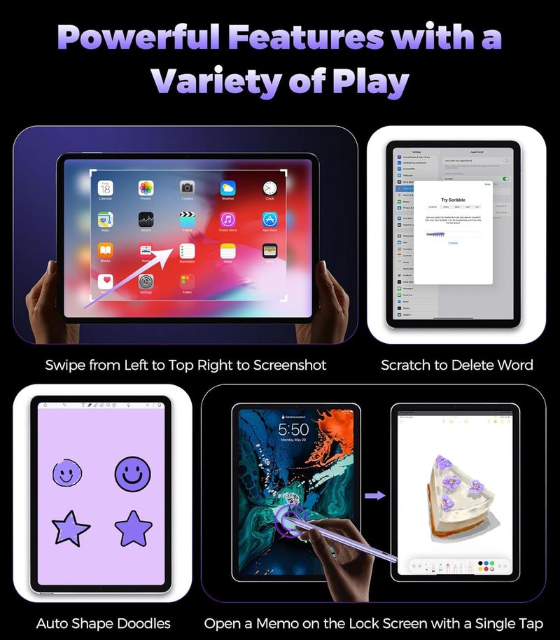 CMARS Stylus Pen for iPad(2018-2025), Pad Pencil 10th Generation with Palm Rejection & Tilt, Digital Pencil Compatible with Apple iPad 6/7/8/9/10/A16, Pro 11"/12.9"/13"/M4, Mini 5/6, Air 3/4/5/M2/M3 -Pueple - Image 3